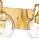 Emak Modern Brushed Gold Bathroom Light Fixtures, 2-Light Bathroom Vanity Light with Clear Glass Shade, Globe Vanity Lights for Bath, Mirror, Makeup Desk, VL118-BGD-CG-2