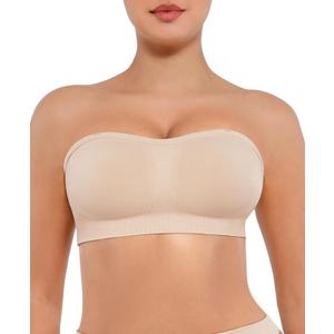FeelinGirl Strapless Bra for Women Seamless Wireless Bralette - Strapless Support, Adjustable & Padded, Full Coverage, Comfort & Support Design,Skin Medium