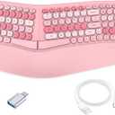 Lomiluskr Wired Ergonomic Keyboard with PU Wrist Rest, Carpal Tunnel Keyboard, Colorful Split Ergo Design, Comfortable Natural Typing, Compatible with PC/Laptop (Pink)