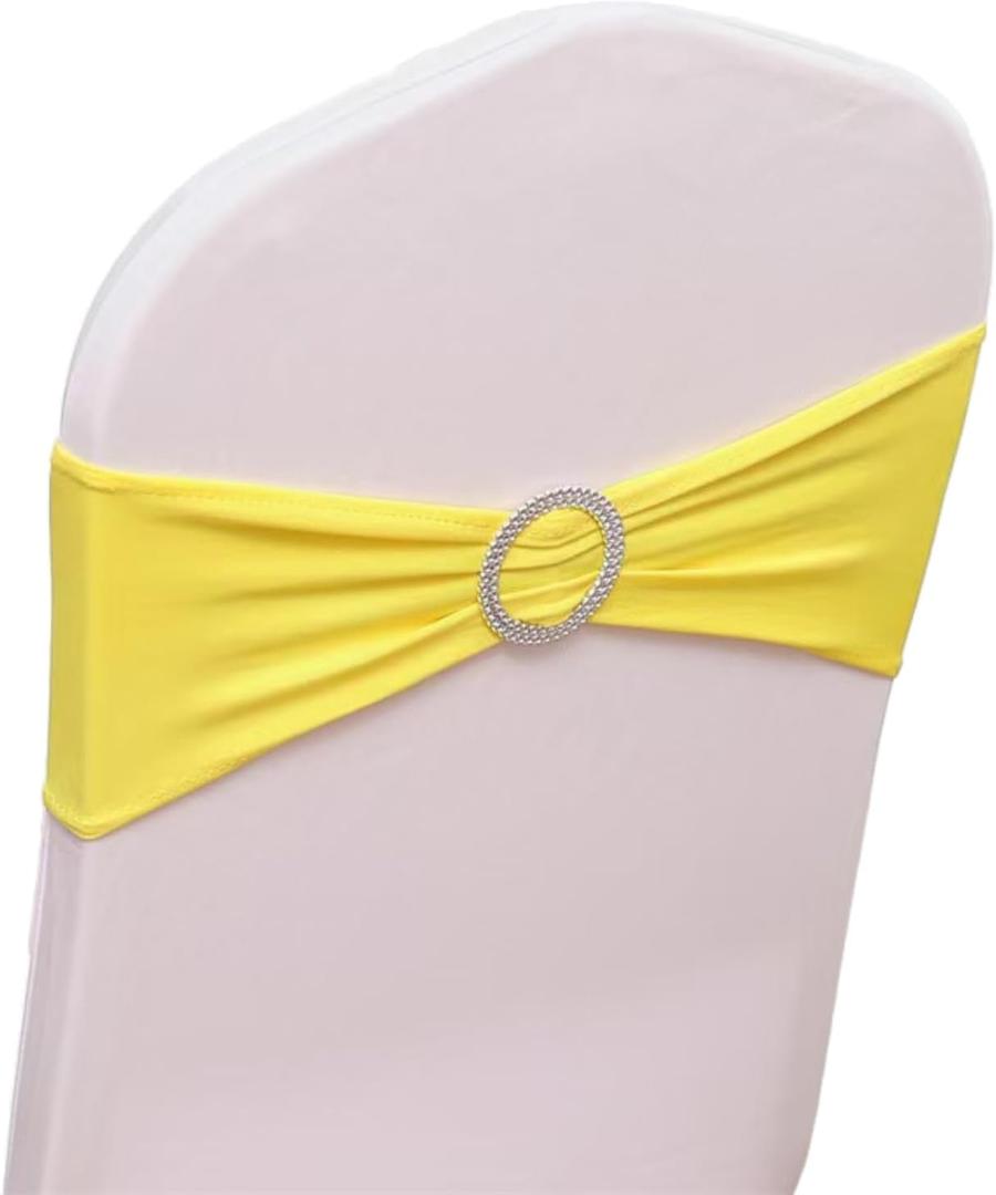 8 x 50PCS Spandex Chair Sashes | Chair Bands with Buckle Slider | for Wedding, Hotel, Banquet, Party Decorations | Without White Covers(Yellow)