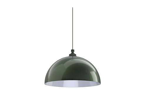 Steel Lighting Co. Beverly Pendant Light | Ceiling Mounted | 10 inch Round Dome | Modern Contemporary Farmhouse Style Made in America | Avocado Cloth Cord | Hunter Green Exterior/White Interior