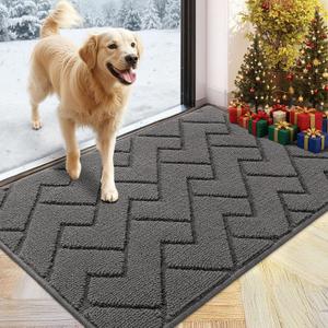 hicorfe Indoor Doormat,Front Back Door Mat Rubber Backing Non Slip Door Mats 24"x35" Absorbent Resist Dirt Entrance Doormat Inside Floor Mats for Entryway Washable Low-Profile (Grey)