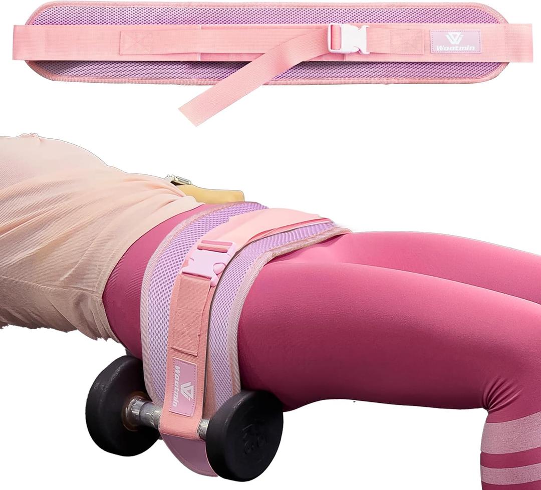 Hip Thrust Belt, Fully Upgraded Hip Thrust Belt for Dumbbells, More Comfortable Hip Thrust Belt, Home Gym Hip Thrust Belt with Wider and Longer Anti-Slip Pads. (pink new)