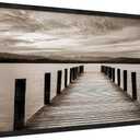 Pier Wooden Framed Wall Art: Lake Dock Scene Picture Mountain Landscape Painting Nature Prints Artwork for Bedroom Bathroom Living Room, 40"L x 20"W