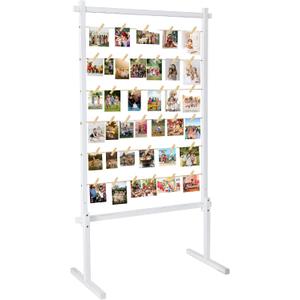 Collage Picture Frame,Photo Display Board with Clips,Wood Pictures Photos Frames With Stand for Wedding Graduation Party Birthday Greeting Letter Christmas Cards Holder Organizer,53 inch(White)