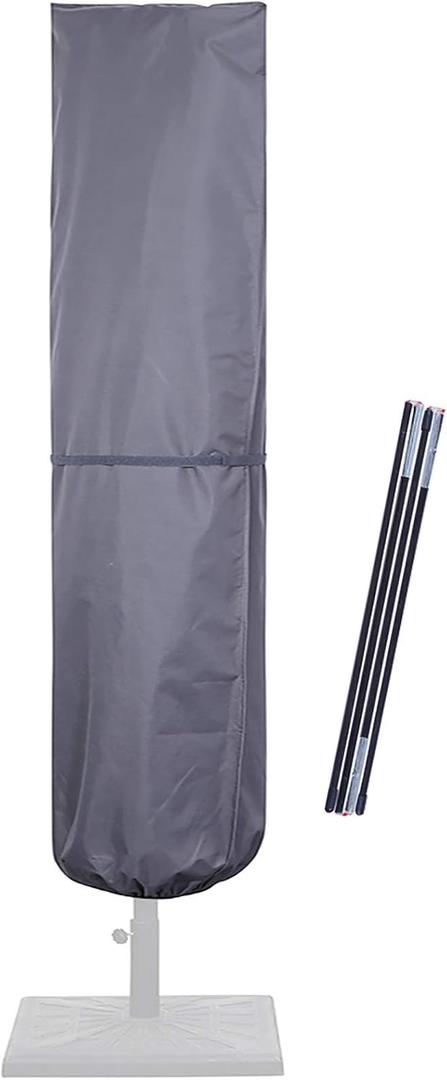 SUPERJARE Patio Umbrella Cover with Rod for 7 to 11 Ft Umbrellas & 15 Ft Double-Sided Umbrellas, 600D Protective Waterproof Cover with Zipper, Gray