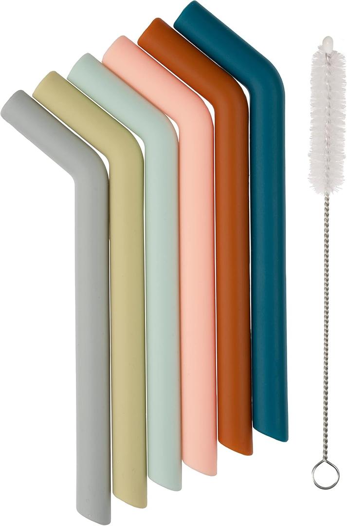 Simka Rose Silicone Straws - Short Bendy Kids Set - BPA Free Baby & Toddler Drinking Straws w/Cleaning Brush - Reusable 5-Inch Multicolor