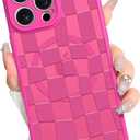 AIGOMARA Magnetic for iPhone 16 Pro Max Case, Compatible with Magsafe Cute Hot Pink Checkered Pattern Screen Protector Camera Protection Matte Translucent Checkerboard Phone Case for Women Girls