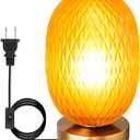 Modern Globe Glass Table Lamp Mid-Century Industrial Dimmable Touch Control Desk Lights 3 Brightness Levels Glass Small Decor Nightstand Lamps for Bedroom Living Room Study (Amber)