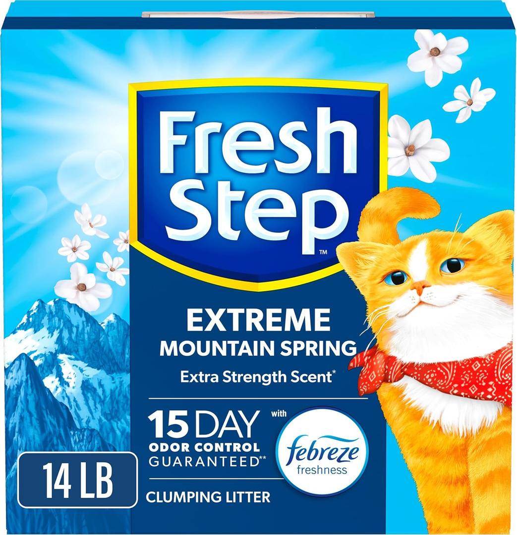 Fresh Step Extreme Clumping Litter With Febreze Freshness, Mountain Spring Scent Clumping Cat Litter With Odor Control, 14 lb. Box