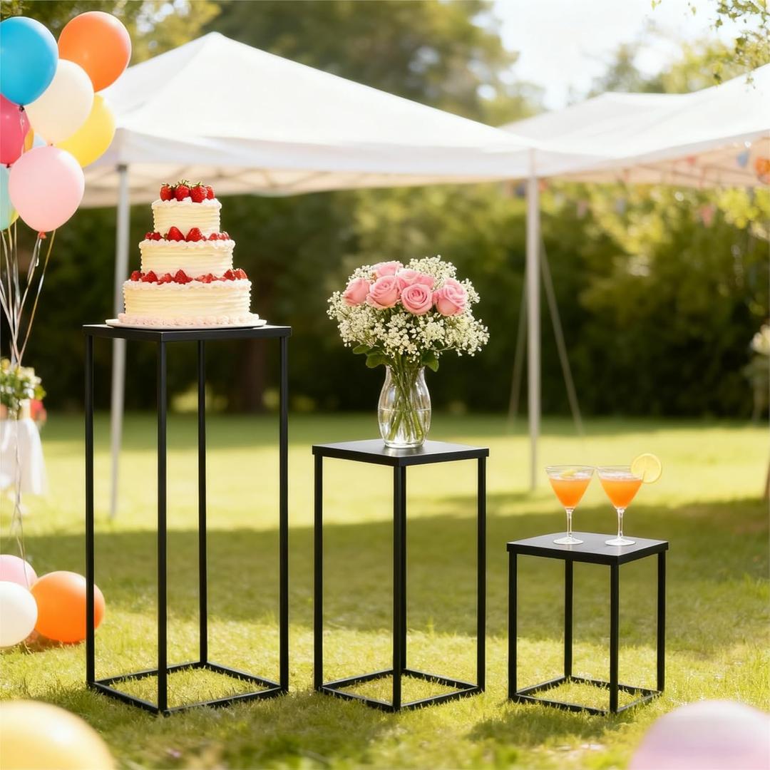 Black Plant Stand Indoor: 15.4"+23.6"+31.5 Tall Pedestal Stand for Wedding Centerpieces Party Event Center Pieces Decoration for Table Home Decor 1 Set