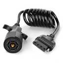 Nilight 7 Way to 5 Way Coiled Trailer Extension Wiring Harness 5FT Heavy Duty 7 Pin Round to 5 Pin Flat Jacket Cable Add Reverse Lights Adapter Cord for Tow Hitch Car RV Boat Truck 