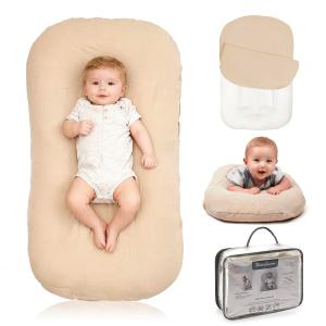 Baby Lounger - Snuggle Cozy Me Infant Lounger for Newborns | Breathable & Soft, Portable Awake-Time Pad, Essential Baby Gift (Lounger Cover Included) (Coffee)
