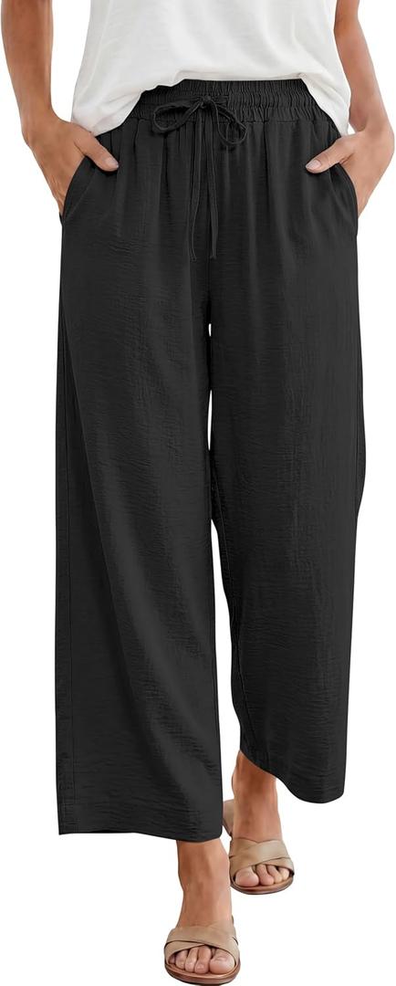 ANRABESS Women Wide Leg Capri Pants Summer Palazzo High Waisted Casual Loose Lounge Flowy Cropped Beach Trousers Work Outfits XL