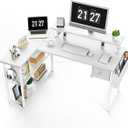 DOMICON Gaming Desk, 47 inch L Shaped Gaming Desk, Computer Desk with LED Lights & Adjustable Stand, Power Outlets, Storage Drawer-White