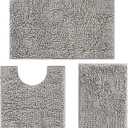 Bathroom Rugs Set 3 Pieces Extra Soft and Absorbent Shaggy Bath Rugs, Chenille Bathroom Mats, Non-Slip Plush Carpet Runner, Bathrooms Set with Toilet Rugs, Perfect Bath Mats for Bath Tub, Shower (16" x 24" & 20" x 32"& 20" x 20" U shape, Light Grey)