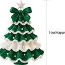 DIY Crochet Christmas Tree Kit – Handmade Holiday Decoration Set, Parent-child activities craft kit, Tree Bow Pearl Embellishment, Cross-stitch by hand, Festive decorations (Multicolour) (Green & White)