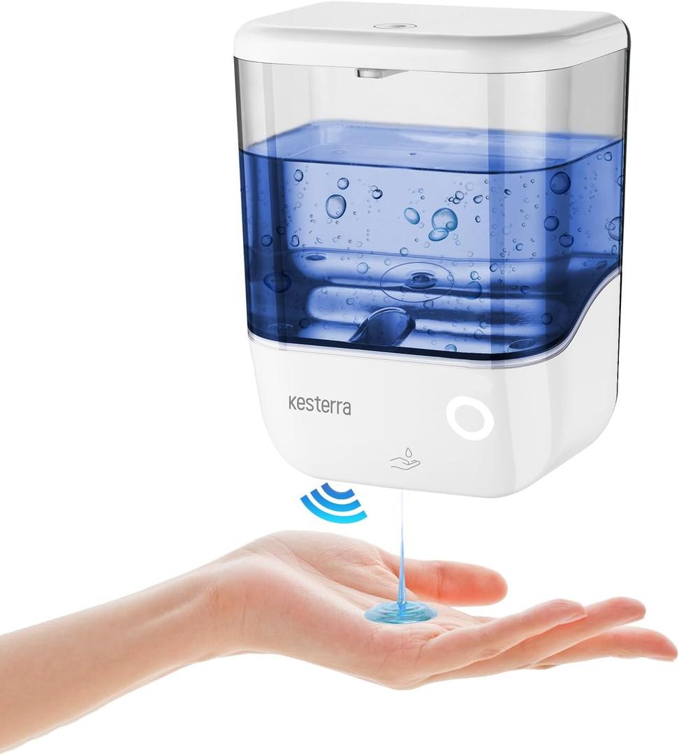 Automatic Soap Dispenser Wall Mount, Touchless Soap Dispenser 1000ml/34oz Battery Operated Hand Free Hand Sanitizer Dispenser for Bathroom Kitchen Hotel Offices Plastic, No Drill, White