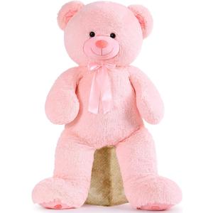 MorisMos 36 inch Big Teddy Bear Stuffed Animal, 3ft Large Bear Plush, Big Stuffed Bear with Footprints Gifts for Kids, Girls, Girlfriends, Women on Baby Shower, Valentine, Christmas, Birthday (Pink)