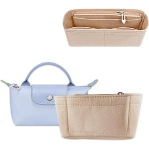 Chispee Purse Organizer Insert Felt Bag Organizer fit Longchamp/GG Marmont Matelasse Shoulder Bag Storage & Finishing Inner Bag Liner Handbags Insert Organizer, Beige
