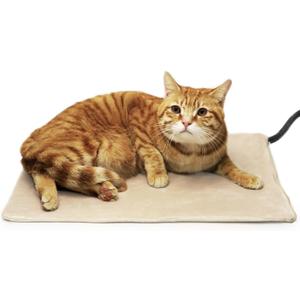 NICREW Pet Heating Pad for Dogs and Cats, Heated Cat Bed with Steel-Wrapped Cord and Soft Fleece Cover, 17.7 x 15.7 Inches, 30 Watts (Khaki)