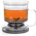 Glass Tea Infuser Loose Leaf Brewer Cup with Lid Premium Glass Steeper for Loose Leaf with Coaster | Easy Brew & Clean, BPA-Free, Innovation Smart Tea Maker for Daily Brewing | 17oz
