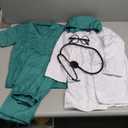 Doctor Costume for Kids Doctor Pretend Dress Up Set Lab Coat with Real Stethoscope Halloween Costume (M(5-6Years), Green)