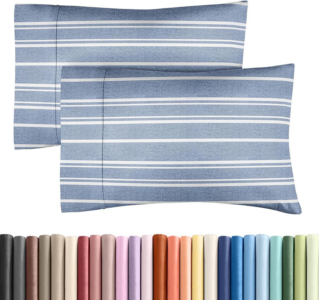 Queen Pillow Cases Set of 2 - Ultra Soft Hotel Quality Pillowcase Covers - Comfy, Cozy & Wrinkle Free - Shrinkage and Fade Resistant - Machine Washable Pillow Protectors - 2 Piece Set - Blue Stripes 3