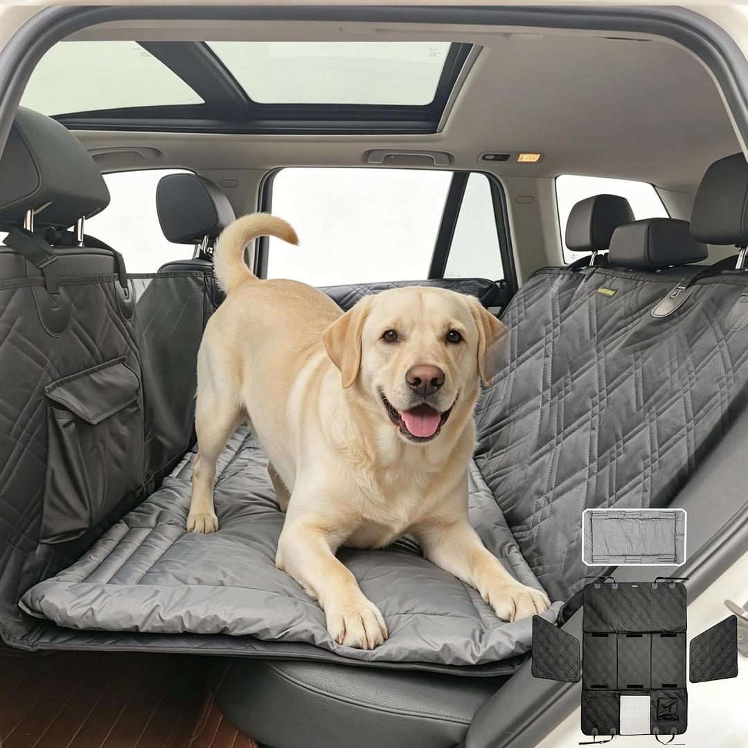 Hard Bottom Dog Back Seat Extender & Seat Cover Bundle - Includes Detachable Dog Travel Bed, 2-in-1 Backseat Cover for Dogs, Waterproof Non-Slip Heavy Duty, Fits Cars, Small Trucks & SUVs