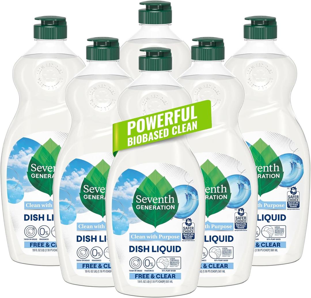 Seventh Generation Dish Liquid Soap Free & Clear Liquid Soap Pack of 6 Dishwashing Soap Dish Soap for Sensitive Skin 19 oz