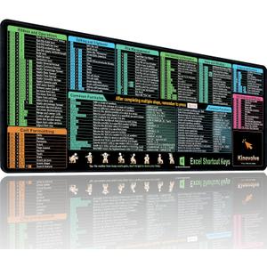 Excel Shortcut Kyes Mouse Pad,Large XL Excel Cheat Sheet Desk Pad,Pc Office&Gaming Keyboard Mat, Non-Slip Spreadsheet Shortcuts Mousepad 31.5" x 11.8"