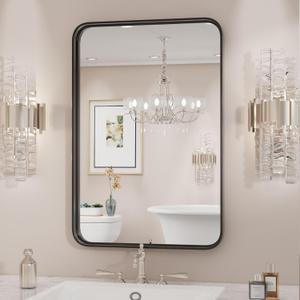 Sweetcrispy Black Bathroom Vanity Mirror for Wall, 22x30 Inch Metal Framed Wall Mirror Farmhouse Rectangle, Anti-Rust, Tempered Glass, Hangs Horizontally or Vertically (30"L x 22"W)