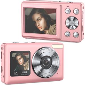 Digital Camera | with Dual Screen for Selfies | 48MP Kids Digital Camera with 18X Zoom | Autofocus 4K Vlogging Video Camera for Beginners | Anti-Shake Digital Cameras for Teens, Adults