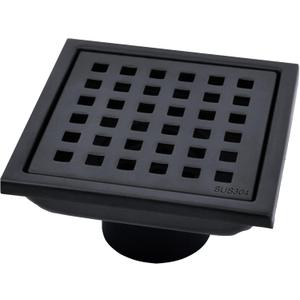 4 inch Square Shower Drain with Removable Cover Grid Grate,SUS 304 Stainless Steel Tile in Floor Drain,Matte Black