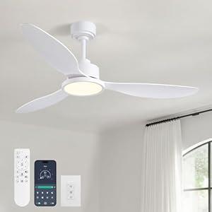 MOOONICHE 52" White Ceiling Fan with Light and Remote, Dimmable Fandelier Ceiling Fans, 6-Speed Wind Modern Fan Light with 3 Blades, Smart Timer Downrod Mount Fandelier Fan for Bedroom Dining Room