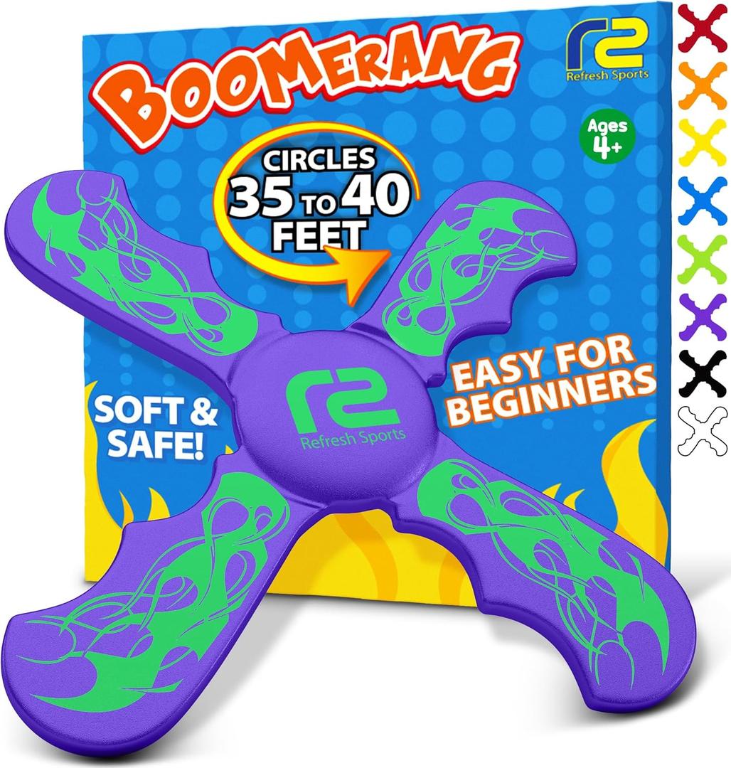 Foam Boomerang - Fun Valentines Day Gift for Kids All Ages - Easy to Use, Soft & Safe - 2026 Top Valentines Toy - Indoor Outdoor Toys For Kids Ages 3 4 5 6 7 8 9 10 11 12 + Year Old Gifts for Girls (Purple)