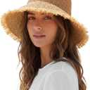 Beach Hats for Women - Straw Bucket Hats for Women, Packable Sun Hat Womens with Chin Strap, UPF 50+ Summer Protection (Beige)