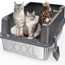 Extra Large XXL Stainless Steel Cat Litter Box with Lid, 26" L x 18" W x 12" H Metal Litter Box with Hight Sides for Big Cats & Multiple Cats, Never Absorbs Odors, Anti-Urine Leakage, Easy Cleaning (Dark Gray)