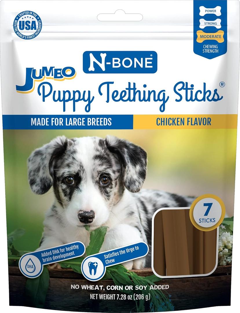 N-Bone Jumbo Puppy Teething Sticks Chicken Flavor Dog Treats, 7.28-oz Bag (EXP 09/02/27)