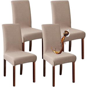 Waterproof Chair Covers Dining Chair Cover,Removable Washable Jacquard Parsons Chair Covers (Khaki-Set of 4)