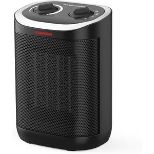Space Heater for Indoor Use, 1500W PTC Ceramic Heater with Thermostat, Small Space Heater 2S Rapid Heating, 3 Modes, Electric Portable Heater with Safety Protection for Bedroom, Quiet Office (Black-21)
