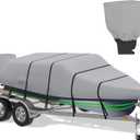 K-Musculo Boat Cover, 20-22 ft Heavy Duty 800D Waterproof Boat Cover, Tear UV Resistant with Motor Cover, Fits V-Hull, Tri-Hull (Boat Width 100in, Grey)