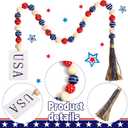 Jetec 4th of July Red White Blue Bead Garland 250th Patriotic Wood Tassle Bead Decorations Red Blue USA Tiered Tray Decor Garland for American Anniversary Independence Day Vase Tiered Tray