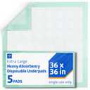 Medline Bed Pads Disposable Adult, Heavy Duty Chux Pads, 36x36, 5 Count, Incontinence Bed Pads for Adults, Chucks Underpads Extra Large, Disposable Bed Pads for Incontinence, Pee Pads