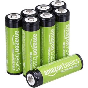 Amazon Basics Rechargeable AA Batteries, 8-Count, 2000 mAh, NiMH, Recharge up to 1000x Times, Pre-Charged