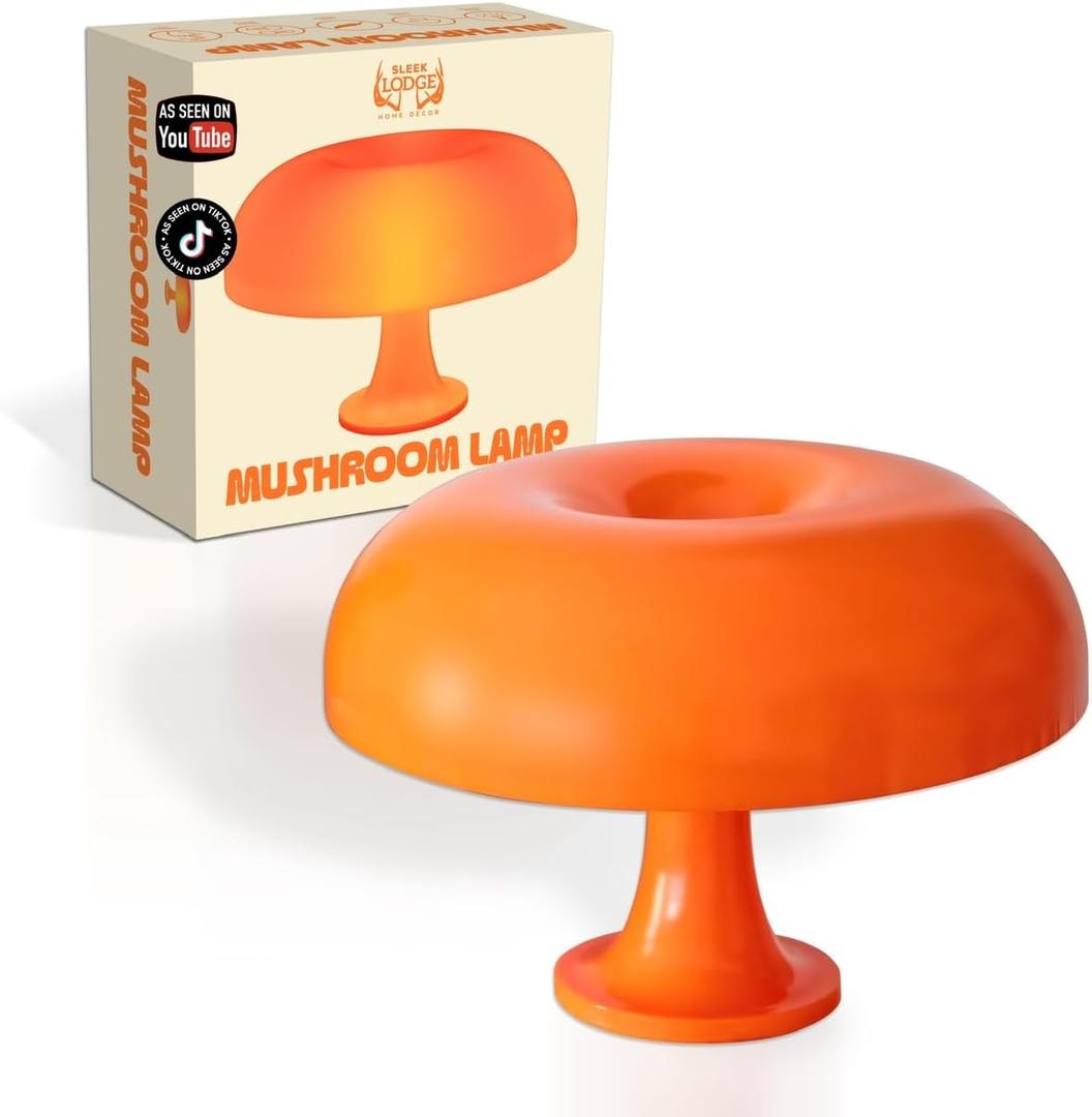 Orange Mushroom lamp, Spring Decor, Cute Table lamp, 3 Light Modes, Wall Plug in, Warmth Adjustable, Power Saving Light Bulbs Included, Light Weight, Durable Design, Warm Reading Light, (Orange)