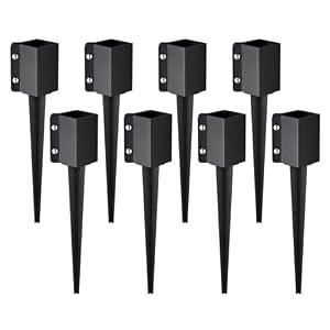 VEVOR Fence Post Anchor, 8 Pack 4 x 4 Inches Outer Diameter (Inner Diameter 3.5 x3.5 Inches) Ground Spike 24", Metal Black Powder Coated Post Stake Ground, for Mailbox Deck Garden Railing
