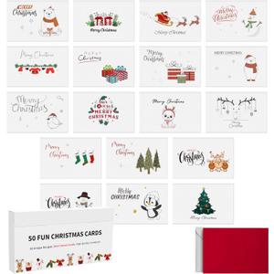 Dessie 50 Unique Christmas Cards Boxed with Envelopes & Stickers, 4 x 6 Holiday Cards for Kids Charity Work Employees Clients, Bulk Variety Pack
