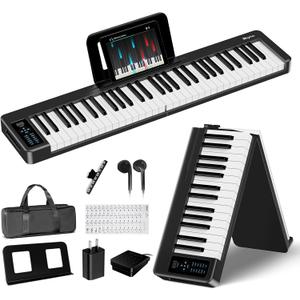 Rhymo Folding Piano Keyboard, 61 Keys Sensitive Electric Piano, Weighted Portable Electric Keyboards with Bluetooth MIDI, Digital Foldable Keyboard for Beginner