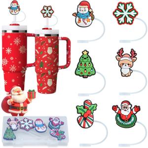 3 x Christmas Silicone Straw Topper Cup for Stanley Cup 30&40 oz Tumbler Accessories, Dust-Proof Cover Cap Toppers,0.4in/10mm Cute Straw Covers,Holiday Decor for Stocking Stuffers,Includes storage box (6 Pcs Christmas)